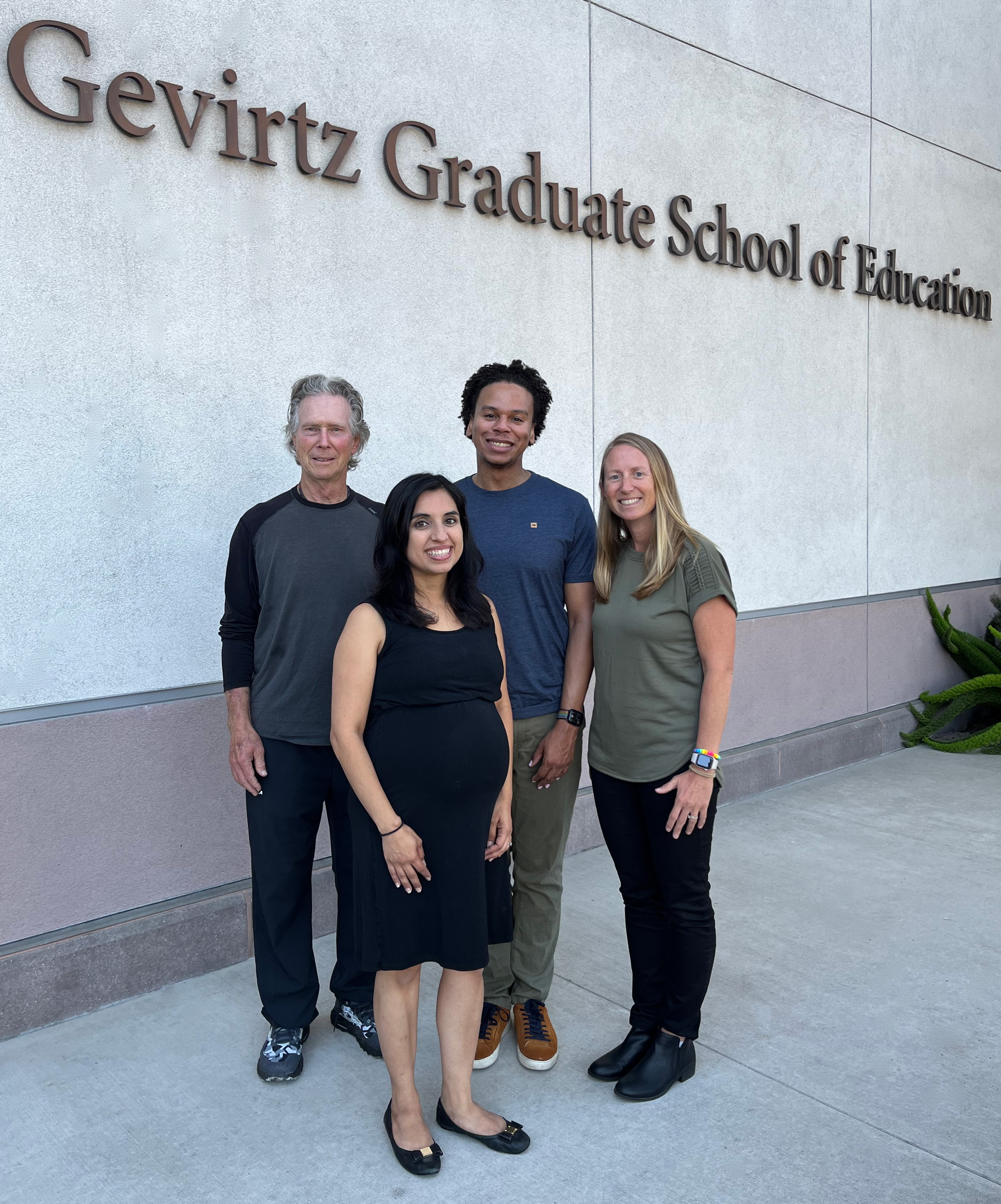 The team from UCSB Gevirtz Graduate School of Education, Department of Counseling, Clinical and School Psychology includes from left to right: Michael Furlong, Ph.D., Distinguished Professor Emeritus; Arlene Ortiz, Ph.D., Assistant Teaching Professor; Jon Goodwin, Ph.D., Assistant Teaching Professor; and Erin Dowdy, Ph.D., Professor.