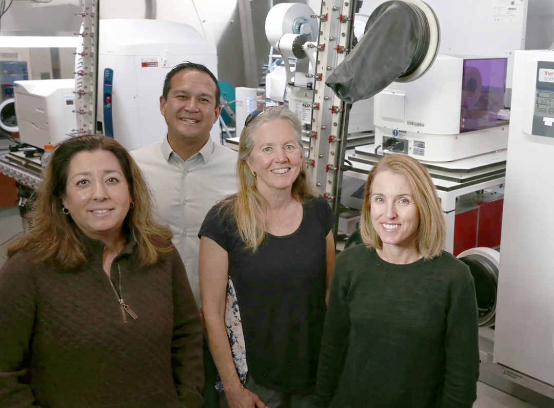 UCSB collaborators Michelle O’Malley, Ty Vernon, Jean Carlson, and Elaine Kirschke in the NSF ExFAB Biofoundry. 