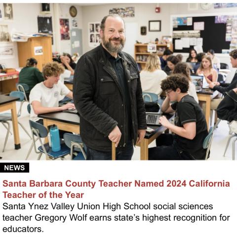 Gregory Wolf Gevirtz School Alumnus Named 2024 California Teacher of the Year 