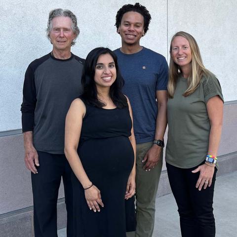 UCSB Gevirtz Graduate School of Education, Department of Counseling, Clinical and School Psychology includes from left to right: Michael Furlong, Ph.D., Distinguished Professor Emeritus; Arlene Ortiz, Ph.D., Assistant Teaching Professor; Jon Goodwin, Ph.D., Assistant Teaching Professor; and Erin Dowdy, Ph.D., Professor.