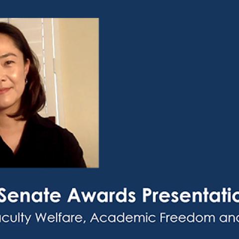 Jin Sook Lee on Zoom slide that says Academic Senate Awards