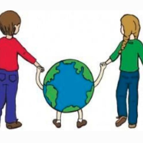 drawing of children walking the Earth