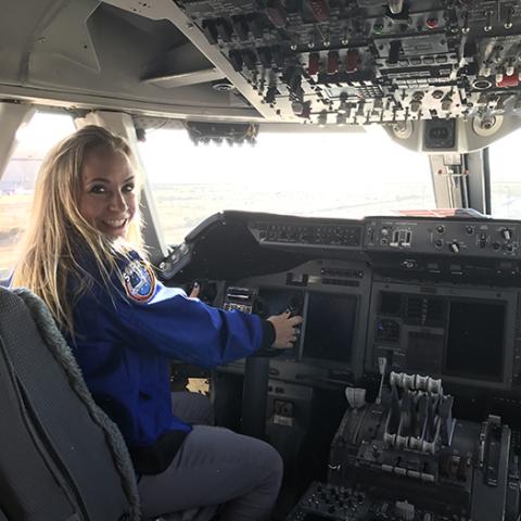 Christine Hirst Bernhardt in the cockpit of SOFIA