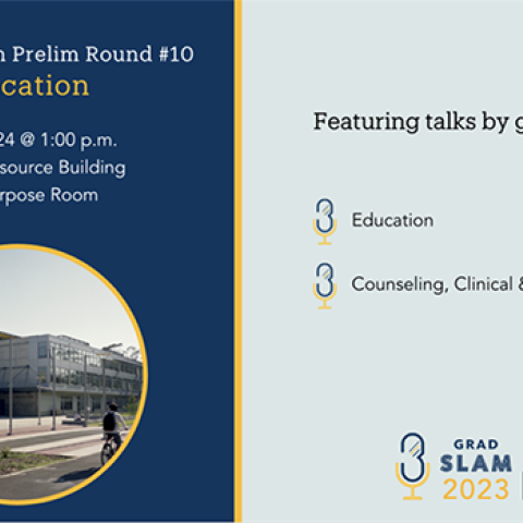 graphic for round 10 of 2023 Grad Slam featuring Education and CCSP students