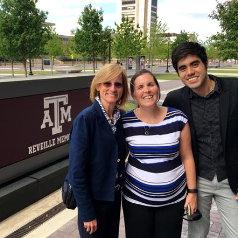 Heidi Zezter meeting with CCSP master’s degree alums Ashley Smith and Oscar Widales, who are both currently in the Texas A&M school psychology doctoral program.