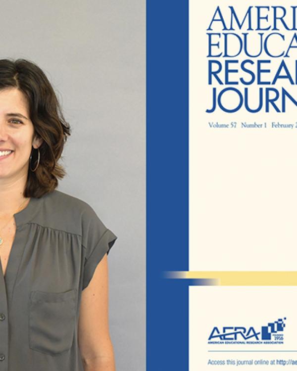 Carolyn Sattin-Bajaj and the cover of the American Educational Research Journal 