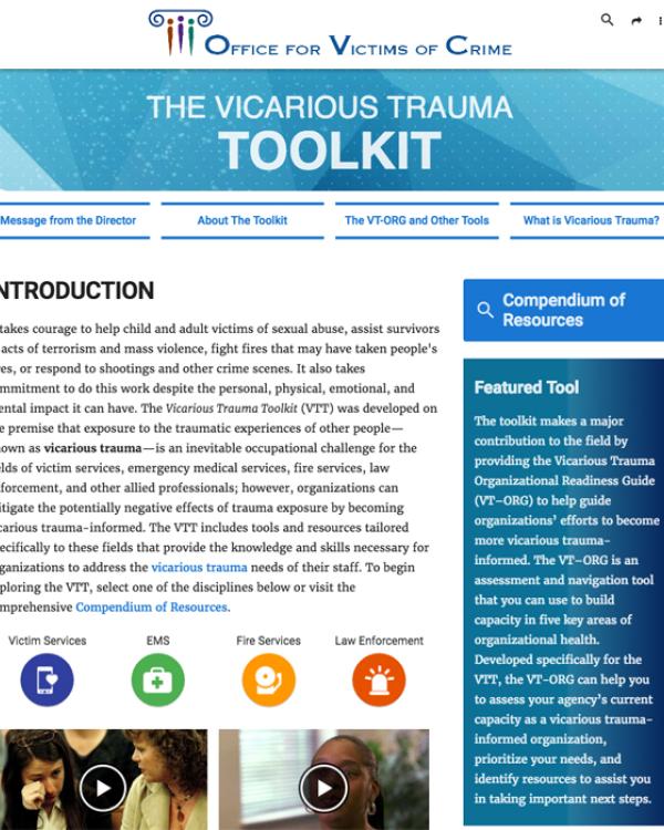 Vicarious Trauma Toolkit homepage 