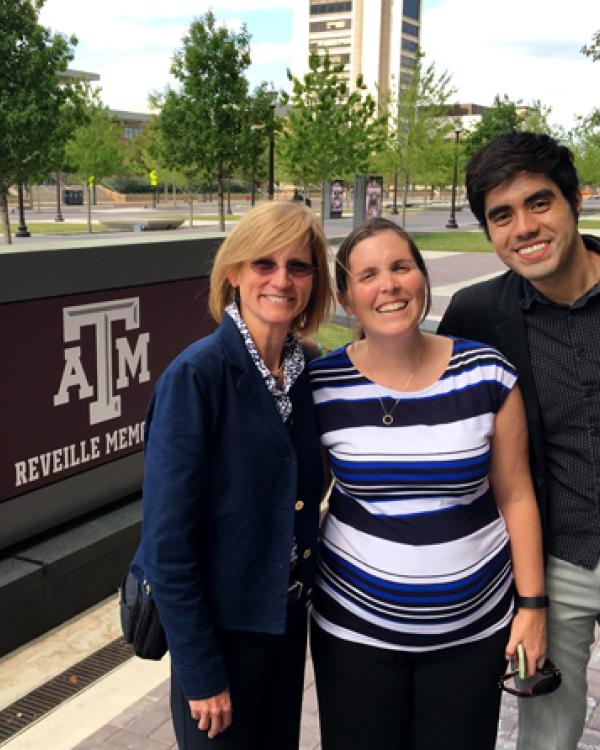 Heidi Zezter meeting with CCSP master’s degree alums Ashley Smith and Oscar Widales, who are both currently in the Texas A&M school psychology doctoral program. 